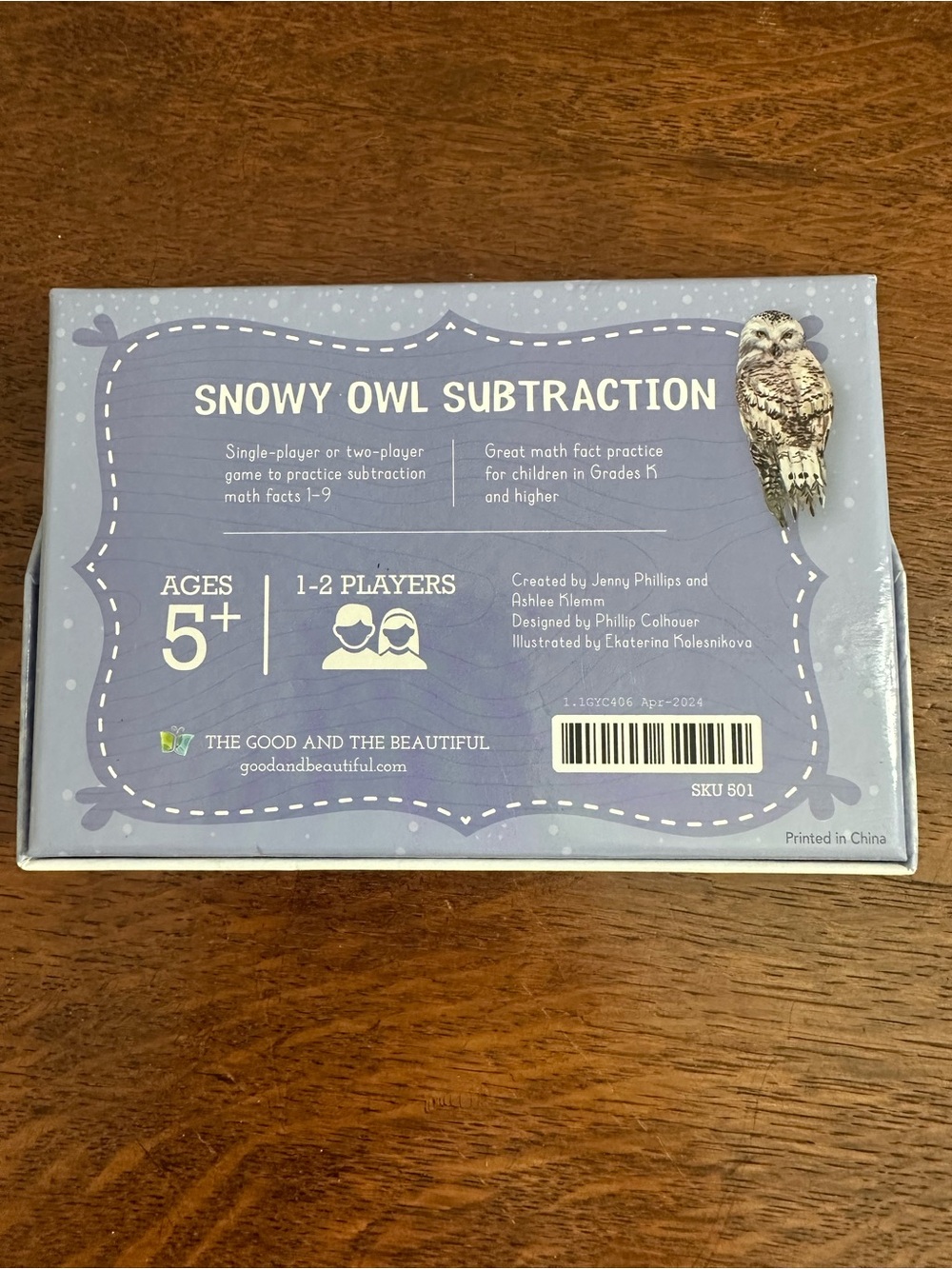Snowy Owl Subtraction Card Game - Blue/White - Picture 2 of 2